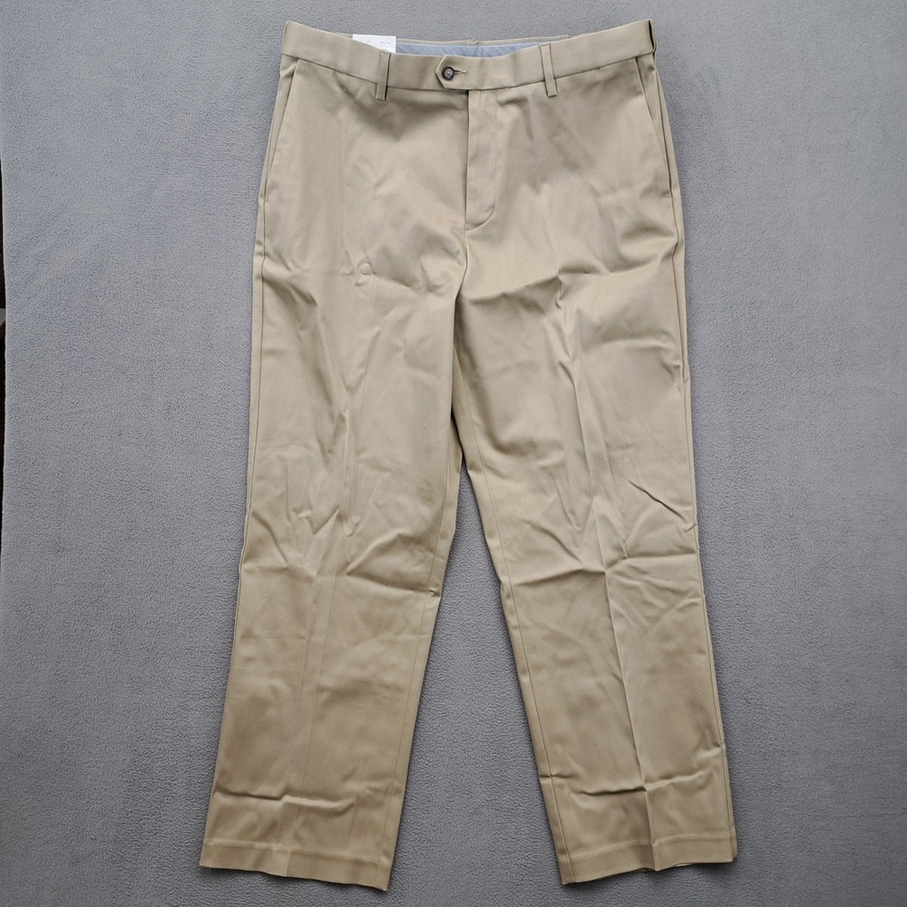 Croft Barrow Mens 36x32 Khaki Relaxed Fit Flat Front No Iron Casual Pants Chino